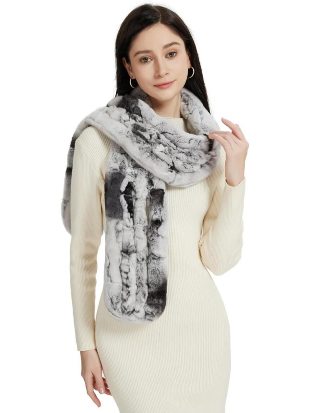 Luxurious Rex Rabbit Fur Scarf for Women | Long Fluffy Winter Wrap & Neck Warmer